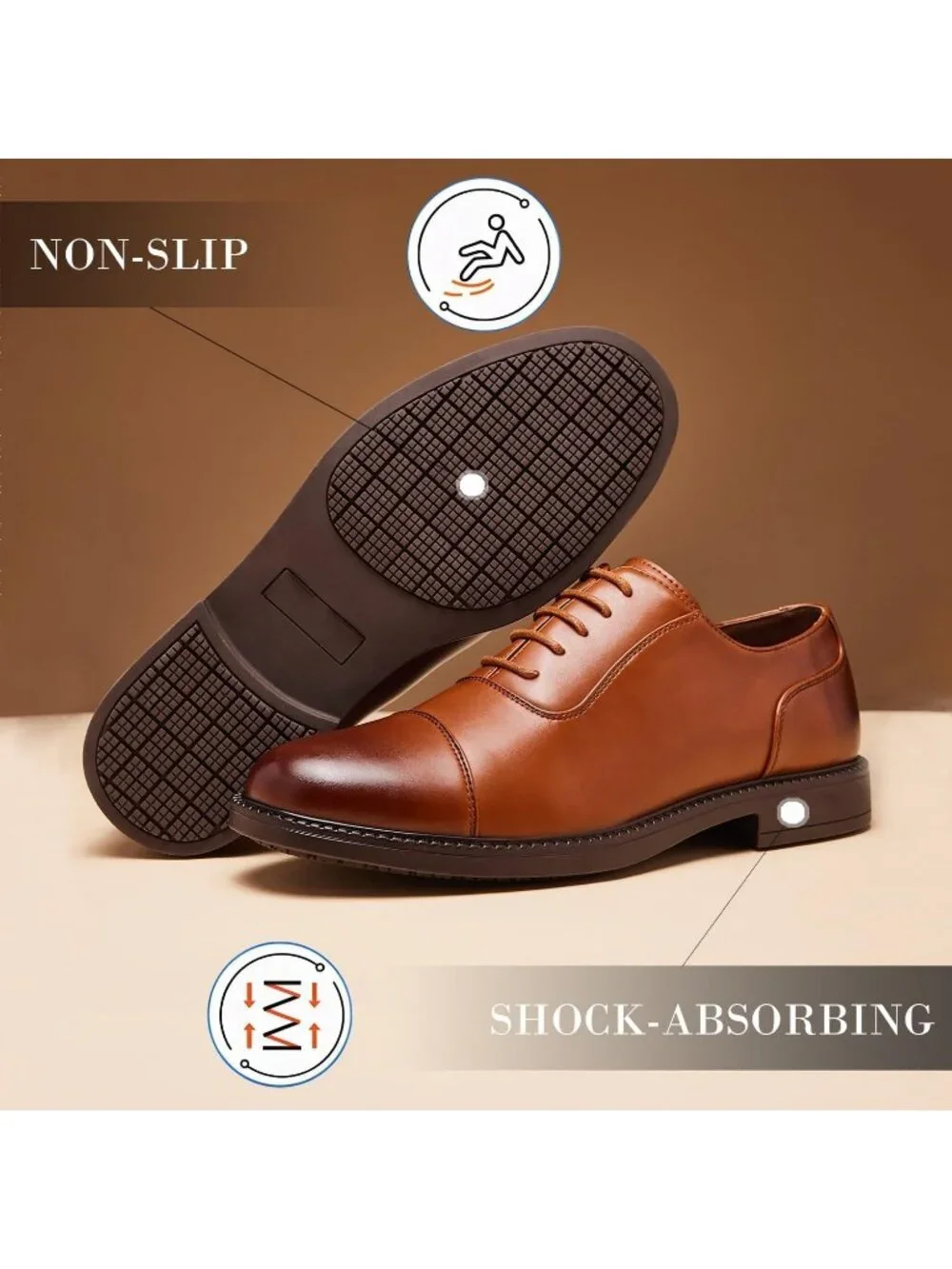 SILENTCARE Men's Brown Rubber Sole Faux Leather Comfortable Lace Up Oxford Shoes